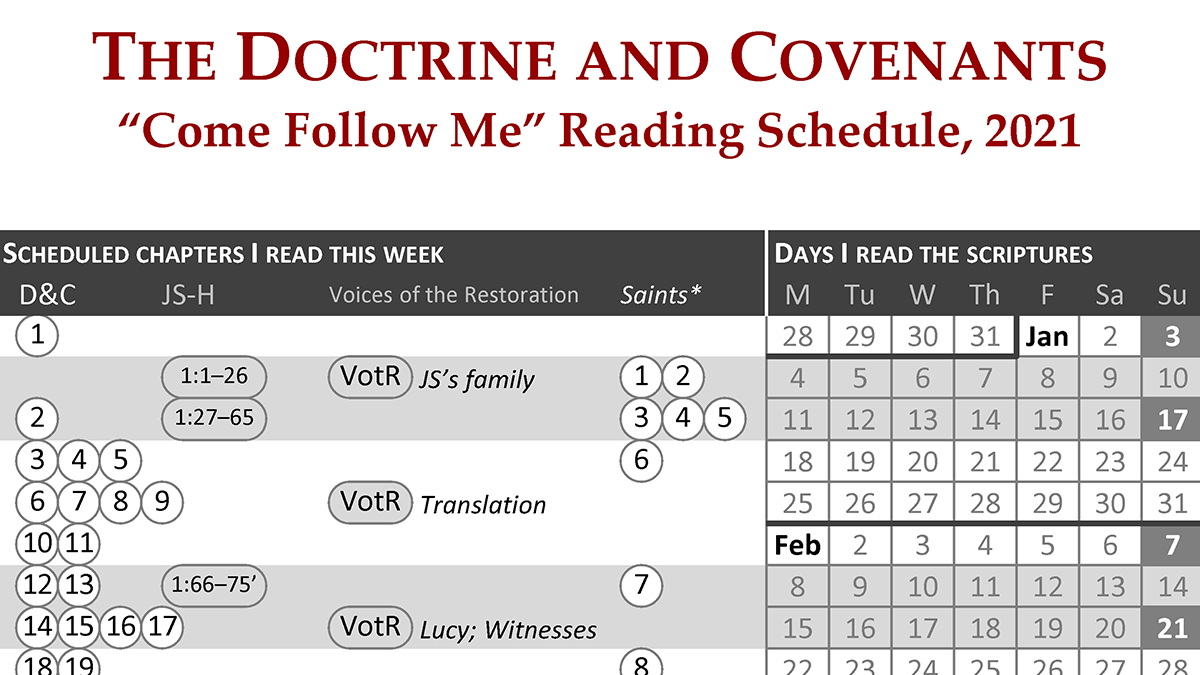 Come Follow Me reading schedule: Doctrine and Covenants (2021)