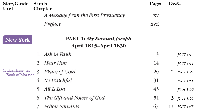 Saints Table of Contents Aligned with StoryGuide Doctrine and Covenants, Nathan Richardson NathanRichardson.com