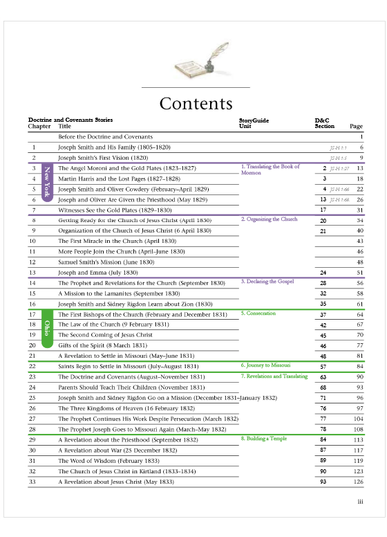 Scripture Stories Table of Contents Aligned with StoryGuide Doctrine and Covenants, Nathan Richardson NathanRichardson.com