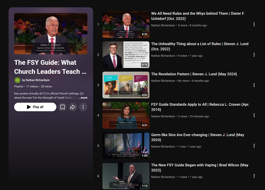 Nathan Richardson, FSY Guide video playlist of key quotes