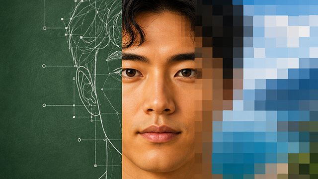 Vector-Raster analogy face blueprint pixelated rules principles